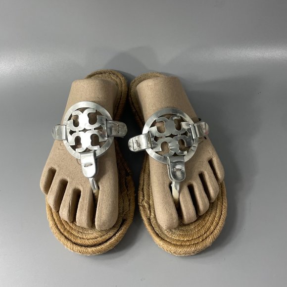 Tory Burch Silver Miller Espadrille Sandals - Picture 4 of 12